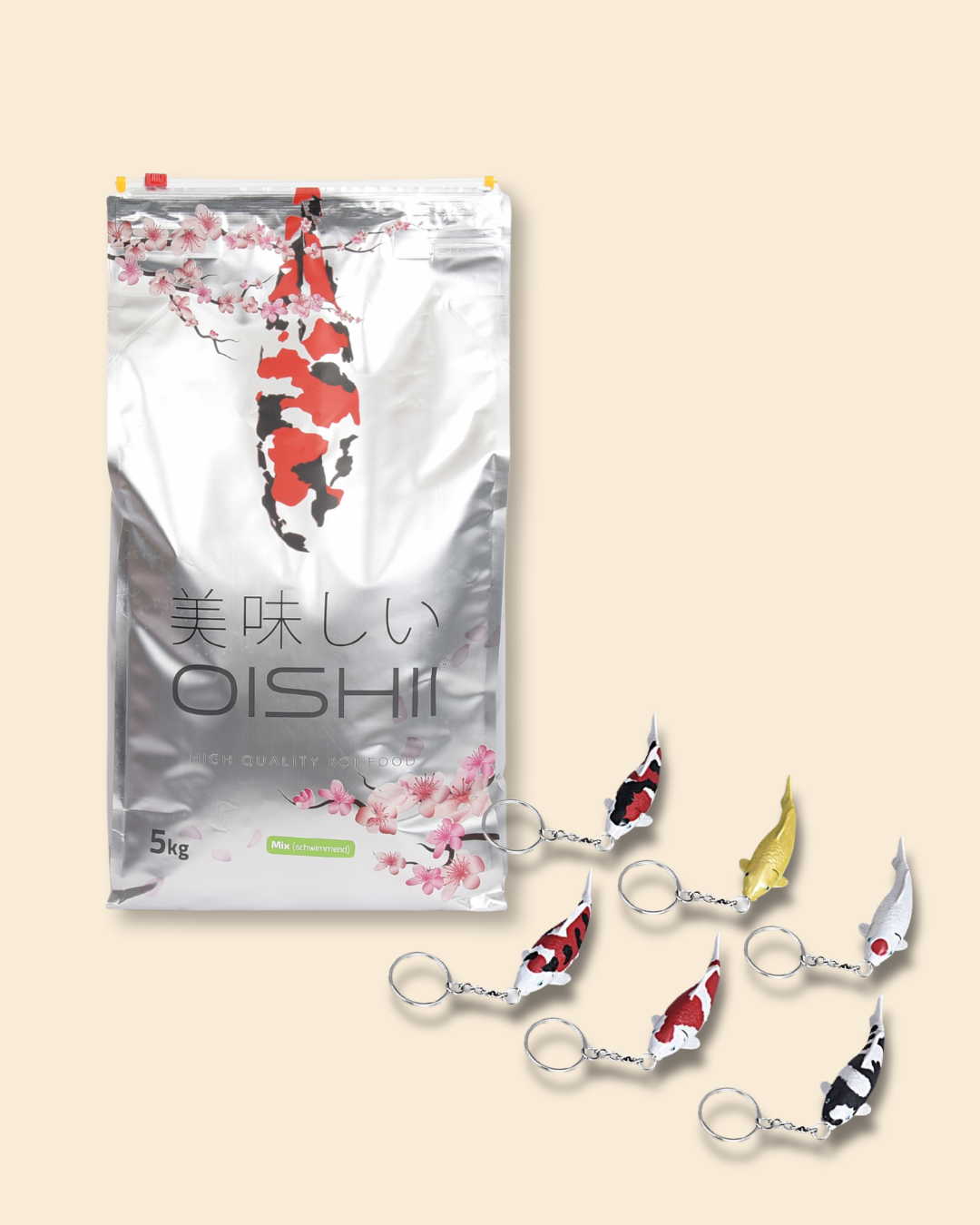 Oishii® Futtermix - teilweise sinkend 4,5mm + 1 Koi Figur Schlüsselanhänger